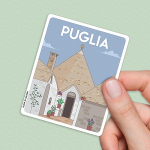 Adesivo Puglia, Itália, decalque de casas Trulli, presente de viagem italiano, lembrança da Apúlia, arte do sul da Itália, vinil à prova d'água