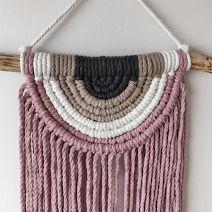 Macrame wall hanging half circle pink, beige, brown. Valentine&#39;s Day gift idea