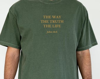 Comfort Colors® Ästhetisches christliches Hemd für Männer, christliche Bekleidung Braunes Jesus-T-Shirt, Bibel-Vers-T-Shirt, christliches Männergeschenk, Jesus-T-Shirt