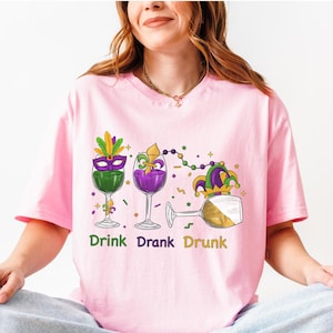 Celebrate in Style with this Mardi Gras Drinking Party Shirt, Wine Mardi Gras Beads Shirt , Mardi Gras Carnival Tee, Fat Tuesday Wine Shirt
