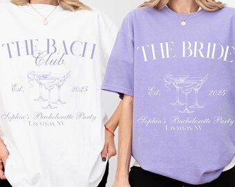 Comfort Colors® The Bach Club Bachelorette-Shirts, benutzerdefinierte Standort- und Namens-Junggesellinnenabschied-Shirts, Social Club Luxus Bachelorette-Shirt