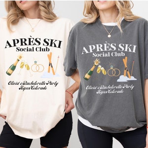 Comfort Colors® Personalized Apres Ski Social Club T-Shirt, Custom Aspen Bachelorette Party Shirt, Bride to Be Ski Colorado Lodge Party Tee