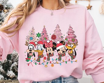 Micky und Freunde Weihnachten Sweatshirt, Mickey Minnie Donald Pluto Weihnachten Rundhalsausschnitt, Disney Lichterkette Weihnachten Pullover, Disney Weihnachtsgeschenk