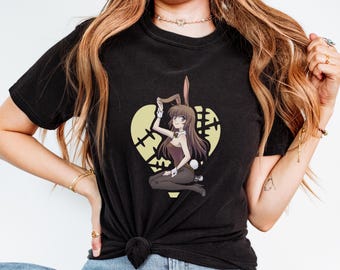 Anime Osterhasen Mädchen Shirt mit Herz, K Pop Shirt, Anime Osterhasen Mädchen Shirt, Anime Hasenmädchen Ostern Shirt mit Herz