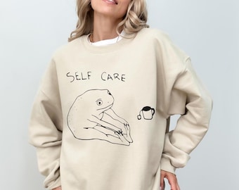 Funny Frog Self Care Sweatshirt Funny Frog Self Care Retro Hoodie, Birthday Gift For Her, Cottagecore Frog Sweatshirt, Positive Vibe Sweater