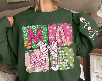 Custom Mama Christmas Gift, Personalized Xmas Mama Sweatshirt, Mama Claus Sweatshirt, Holiday Mama Sweatshirt, Custom Christmas Kids Name