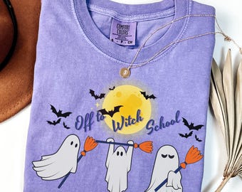 Witch Flying Silhouette Comfort Colors® Shirt, Magical Halloween Witchwear, Wizard-Inspired Broomstick Tee, Spooky Fall Aesthetic Shirt