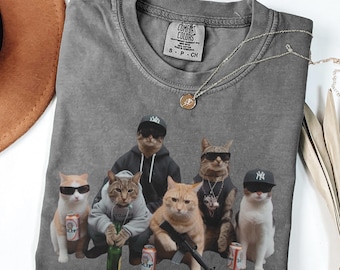 Camiseta vintage de gatos gánster Comfort Colors®, gatos de pandillas callejeras, camiseta de gatos de la mafia, camiseta divertida de gatos, regalo para amantes de los gatos, camiseta de la mafia de los gatos locos