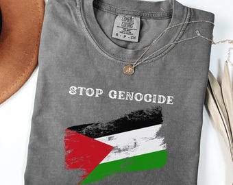 STOP GENOCIDE Comfort Colors® Shirt, Palestine Stop Genocide Tee, Free Palestine T-Shirt,  Stop Genocide Palestine Flag Shirt