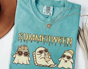 Summerween Spooky  Comfort Colors® Skeleton Halloween Shirt, Funny Halloween Beach Tee, Halloween In Summer Shirt, Halloween in July Shirt