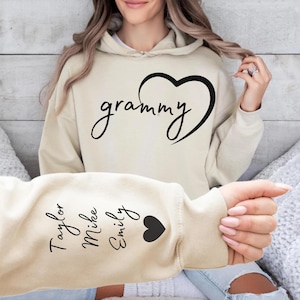 Custom Grammy Sweatshirt with Names on Sleeve, Personalized Granny Hoodie, Gigi Mimi Clothing, Mothers Day Gifts, Thoughtful Grammy Gift