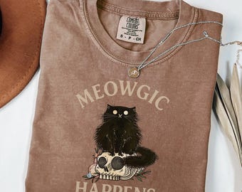 Camiseta vintage de gato negro para Halloween, colores cómodos®, camiseta gótica de gato con calavera, camiseta espeluznante y adorable para amantes de los gatos, camiseta de estética oculta.