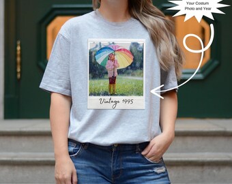 Camisa unissex personalizada vintage com foto e ano, camiseta personalizada com foto, camisa personalizada, camisa personalizada com foto, camisa com foto, camiseta com foto