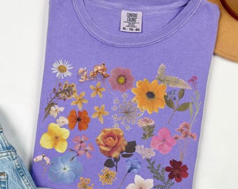Vintage Pressed Flowers Shirt, Comfort Colors® Boho Cottagecore Shirt, Botanical Floral Tee, Wildflowers Shirt, Fairycore Gift, Garden Lover