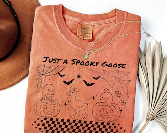 Just a Spooky Goose Comfort Colors® Shirt, Funny Halloween Silly Goose Shirt , Cute Halloween Pumpkin Silly Goose Shirt, Halloween Duck Tee