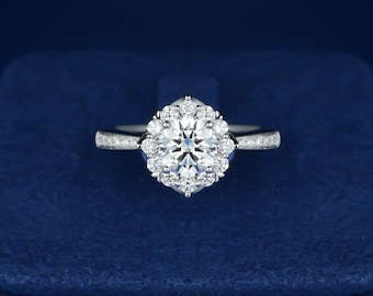Platinum Round Cut 1.5 Carat Lab Grown Diamond Halo Engagement Ring, IGI Certified
