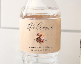 Personalized Fall Wedding Water Bottle Kraft (Not Waterproof) Labels: Terracotta pinecone; hotel welcome bags