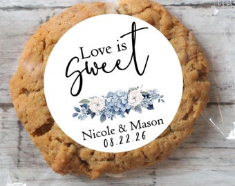 Love is Sweet Cookie Favor Stickers; Hydrangea bridal shower; wedding welcome bag
