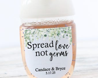 Spread love not germs wedding bridal shower hand sanitizer label stickers