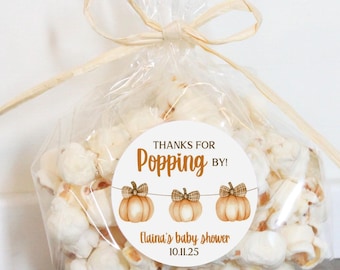 Personalized Pumpkin Baby Shower Favor Bags: Our Little Pumpkin Sprinkle Popcorn Stickers