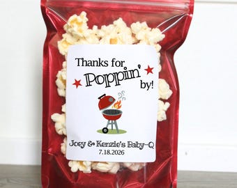 Thanks for Poppin by! Baby-Q Baby Shower Sprinkle Popcorn Favor Bags and Stickers