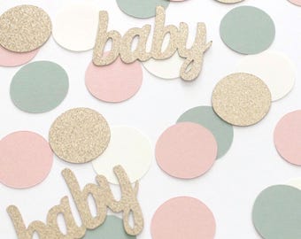 Blush Sage Baby Confetti, Gold Glitter, Boho Spring Baby Shower Decor