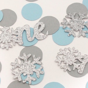 Winter onederland confetti; first birthday snowflake and blue and grey table scatter; table decoration; winter wonderland decor | C1SBGS