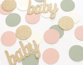 Blush Sage Baby Confetti, Gold Glitter, Boho Spring Baby Shower Decor
