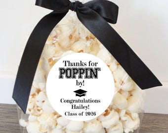 Personalized Graduation Party Popcorn Favor Stickers, bags & Ribbon; Class of 2026