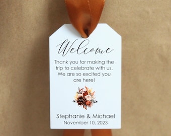Fall Wedding Hotel Welcome Bag Tag: Terracotta Pinecone, Thank You Favor