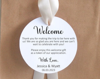 Wedding Hotel Welcome Bag tags and ribbon; guest favor; out of town; destination wedding; thank you; gift bag hang tags; appreciation gift