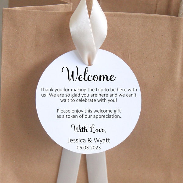 Wedding Hotel Welcome Bag tags and ribbon; guest favor; out of town; destination wedding; thank you; gift bag hang tags; appreciation gift