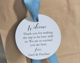 Wedding Hotel Welcome Bag tags and ribbon; guest favor; out of town; destination wedding; thank you gift bag simplistic appreciation gift