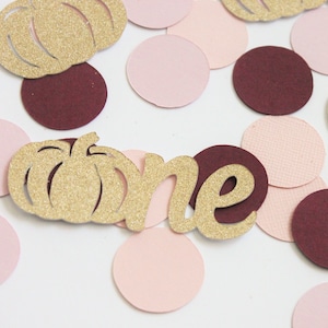 Our Little Pumpkin First Birthday Confetti. Pink Gold Burgundy Girl Party