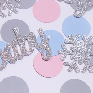 Baby it's cold outside confetti, silver pink blue boy girl twin baby shower, table scatter, invitation stuffer, decorations, gender reveal