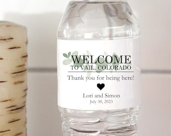 Personalized Wedding Hotel Welcome Bag Destination Eucalyptus Water Bottle Labels