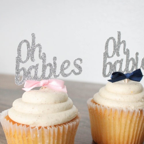 Oh Babies Silver Glitter Cupcake Toppers 12ct Twin Baby | Etsy