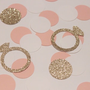 Blush, white, gold ring confetti, engagement party, bridal shower, bachelorette, wedding table scatter, last fling before the ring image 1