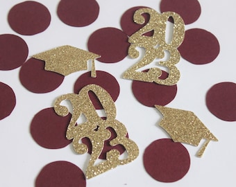 2026 Graduation confetti, burgundy gold high school college grad party