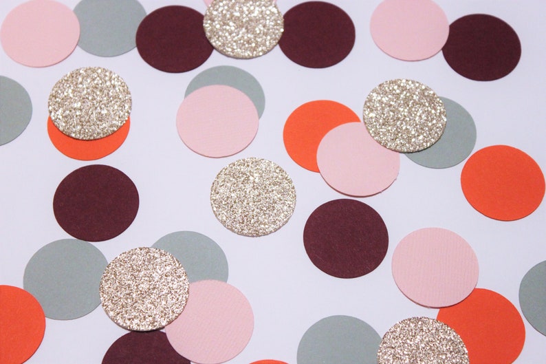 maroon table scatter engagement party wedding decor bridal baby shower orange sage gold confetti Wine graduation party blush