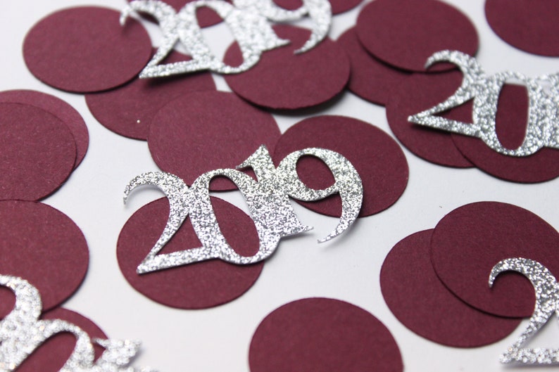 2019 Graduation Confetti Burgundy And Silver Glitter Class Of Etsy