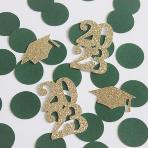 2024 Graduation confetti, forest green silver gold glitter class of 2024, party decorations table scatter decor college high school grad