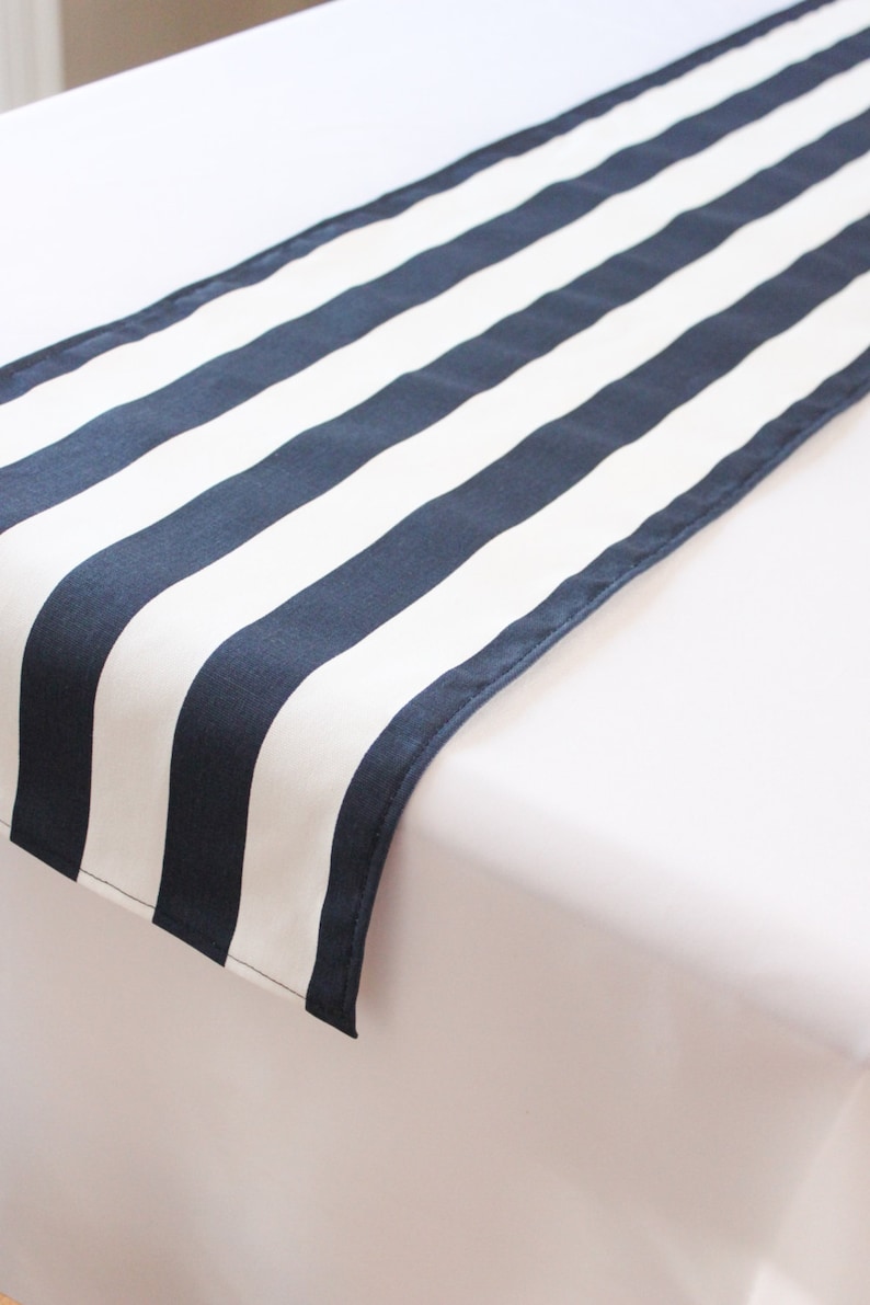 Navy and white striped table runner Choose length Nautical Etsy