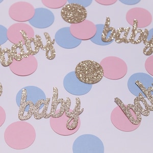 Baby pink, baby blue and gold baby confetti. Baby shower. Twin Gender reveal party. Meet the baby. Baby sprinkle. Table scatter. Table decor