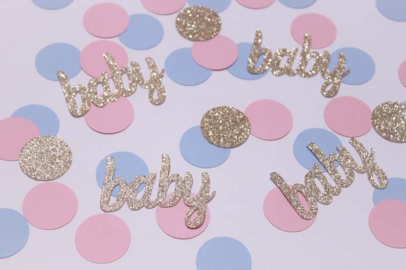 Baby pink, baby blue and gold baby confetti. Baby shower. Twin Gender reveal party. Meet the baby. Baby sprinkle. Table scatter. Table decor image 1