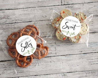 Wedding Hotel Guest Welcome Bag Stickers: Sweet & Salty Favor Labels