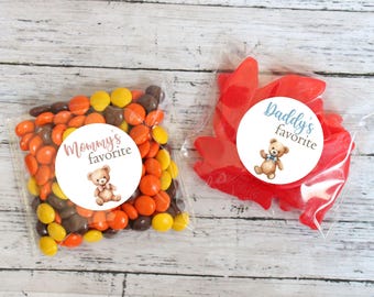 Pink and Blue Teddy Bear Baby Shower Favor Stickers: Mommy & Daddy's Favorite Candy
