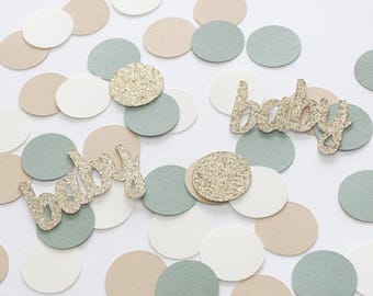 Boho Baby Shower Confetti: Sage, Taupe & Gold Glitter - Gender Reveal