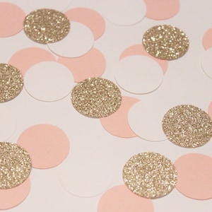 Blush, white, gold confetti. Baby shower. Bridal shower. Engagement party. Birthday party. Gender reveal. First birthday. Retirement