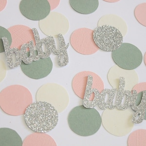 Blush, sage, ivory, silver baby confetti. Boho chic Girl Baby shower. Gender Reveal. Table scatter. Baby sprinkle. Botanical spring floral